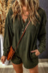 Brushed Ribbed Button Split V Neck Long Sleeve Romper